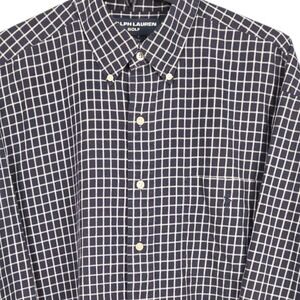 Ralph Lauren Golf Button Down Shirt Mens XL Tilden Navy Blue Check Windowpane
